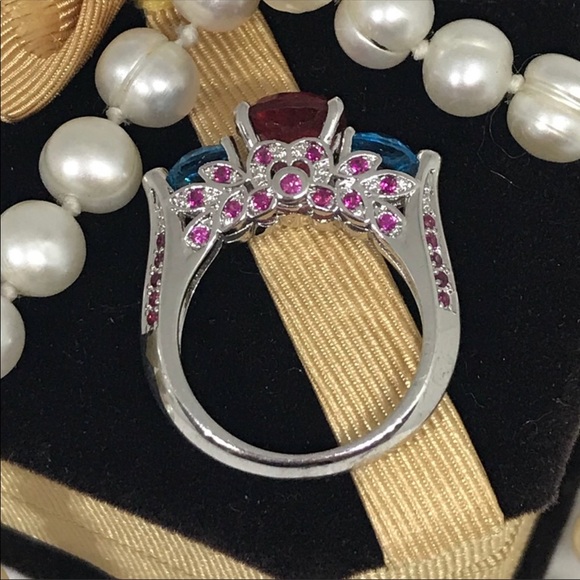 Renewing listing offer sent 18k white gold plated colorful ring - Picture 2 of 7
